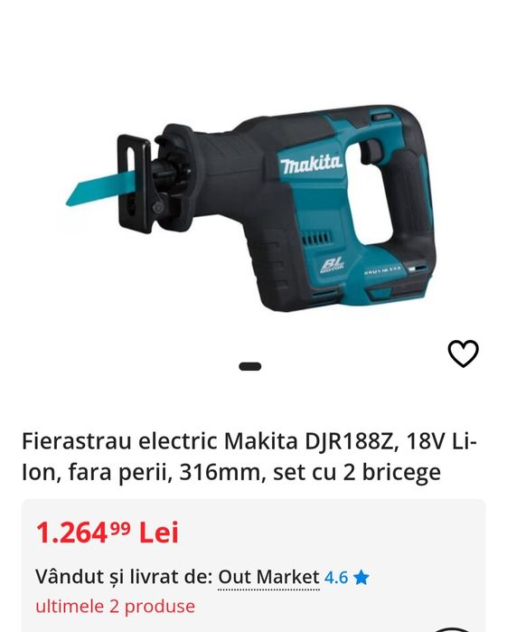 Fierastrau electric Makita DJR188Z, 18V Li-Ion, fara perii, 316mm, set