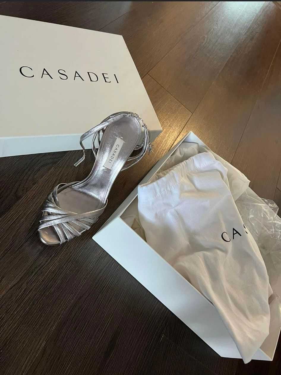 Sandale Originale CASADEI, full box, culoare argintiu mat, impecabile