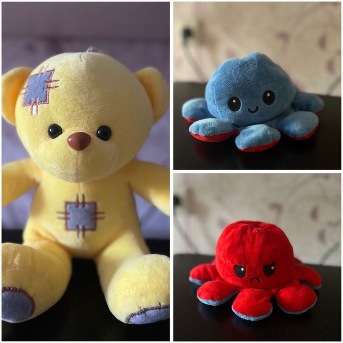 Плюшевые игрушки мишка, осминог - перевертыш