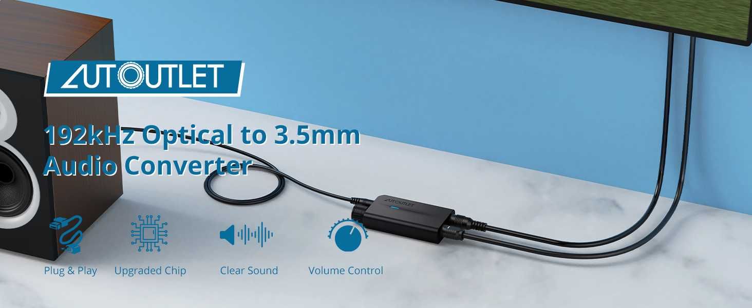AUTOUTLET 192kHz DAC оптичен към 3,5 mm  аудио конвертор