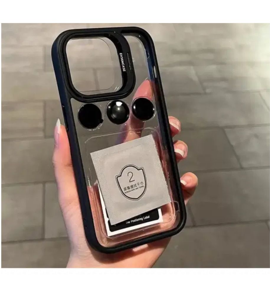 Iphone 14/15 PLUS PRO MAX - Husa Stativ Clear Back+ Folie Camera