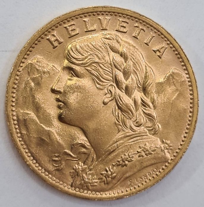 Monedă din Aur - 20 Franci Helvetia 1935
