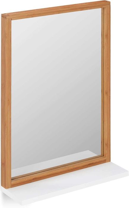 Oglindă de perete Relaxdays cu raft ,bambus-mdf  , 54,5 x 38 x 12 cm