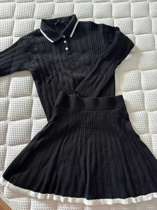 нов к-т блуза и пола в черно плетиво