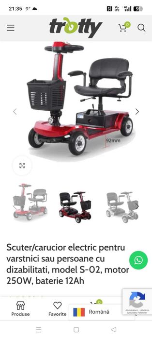 Scuter/cărucior electric pentru dizabilități