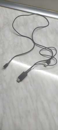 Cablu HDMI, MHL, FULLHD, iesire USB 2.0+ Micro USB, negru, nou, 110cm
