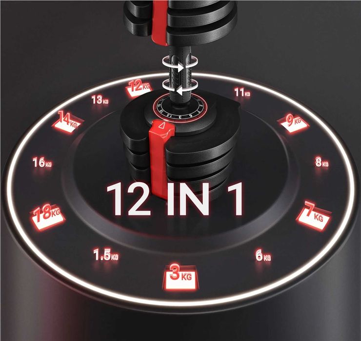 Gantera ajustabila 18 kg cu 12 trepte de greutate |R 614640 Black