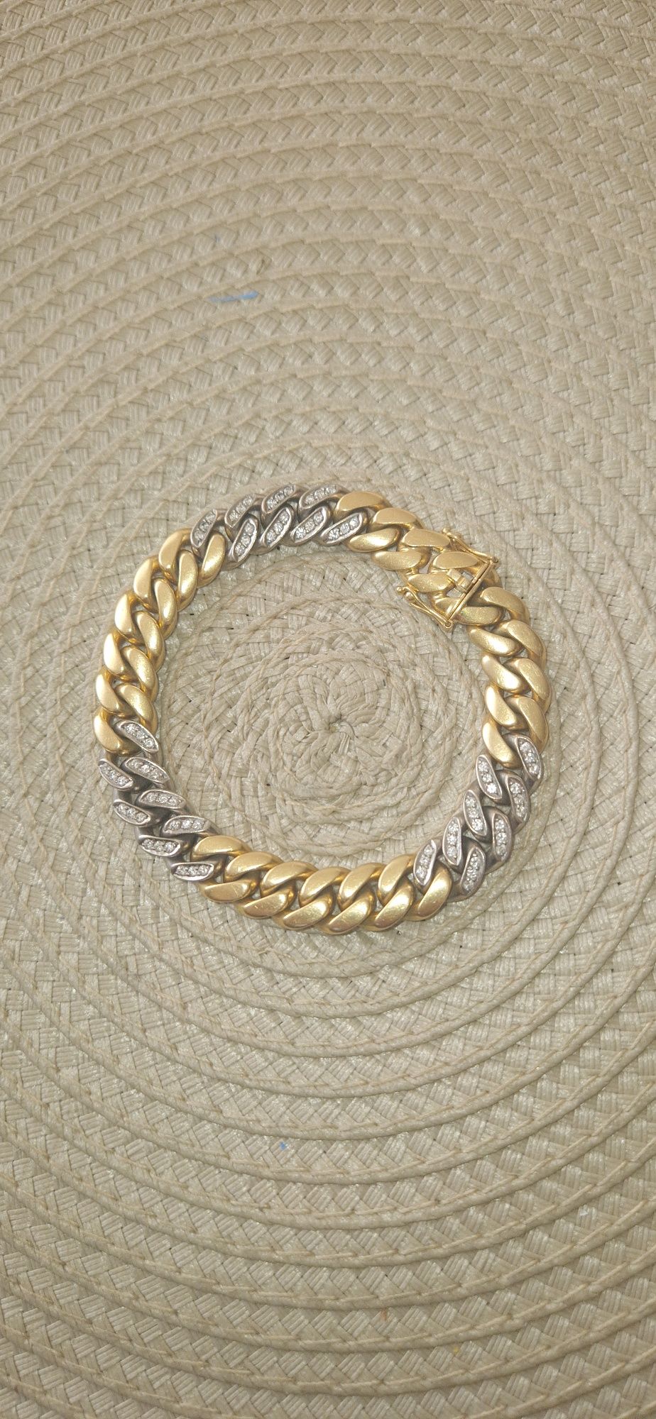Bratara aur 18k alb/galben+ diamante model cuban deosebit