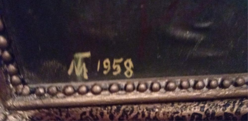 Tablou religios pictat manual – 1958, semnat, cu ramă vintage