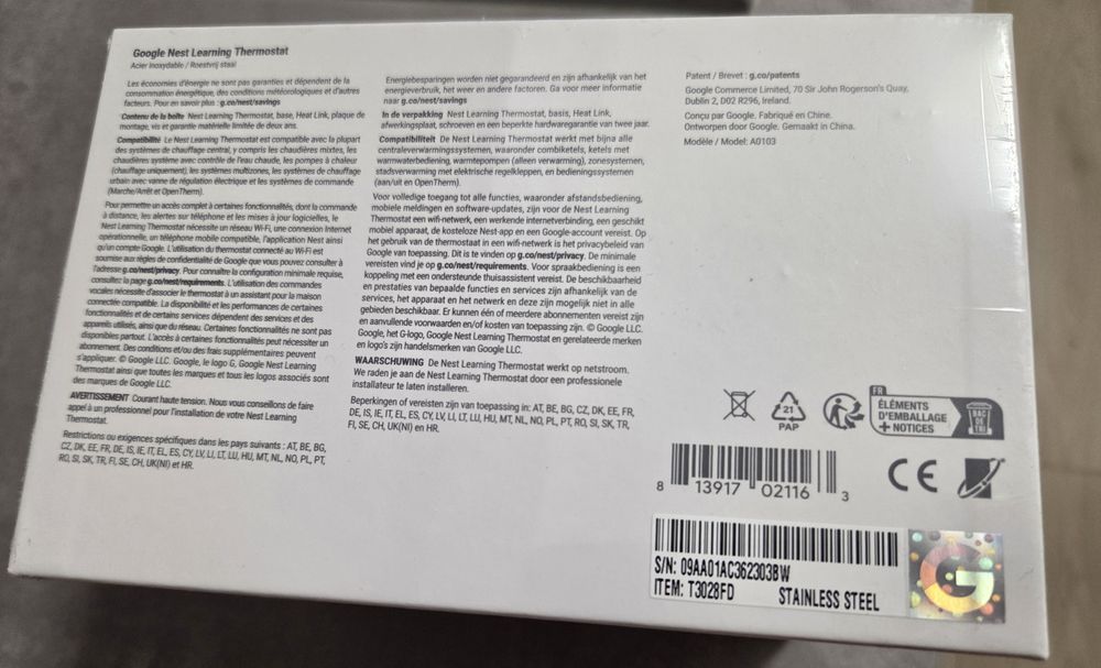 Nest - Google smart thermostat Gen2 nou-sigilat