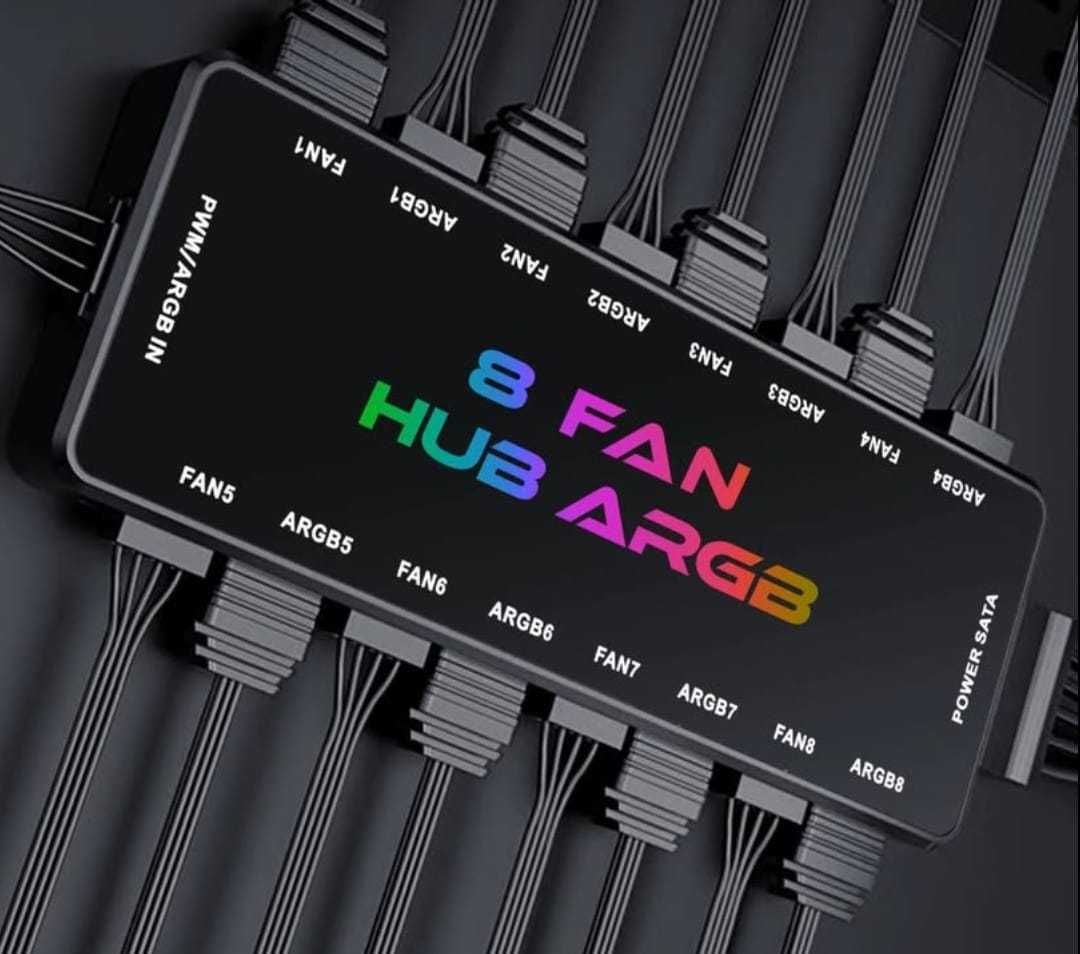 Magnetic 9 FAN Hub Splitter ARGB & PWM - Alb/Negru cu Telecomanda