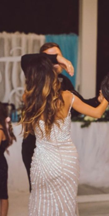 Официална бална дълга рокля с камъни и твърди чашки