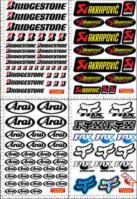 Стикери на СПОНСОРИ 10лв. лист Мотор Akrapovic, Arai, Fox, Bridgestone