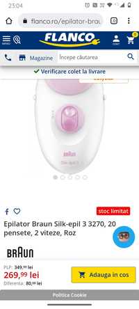 Epilator Braun 3, 20 pensete, 2 viteze, Roz