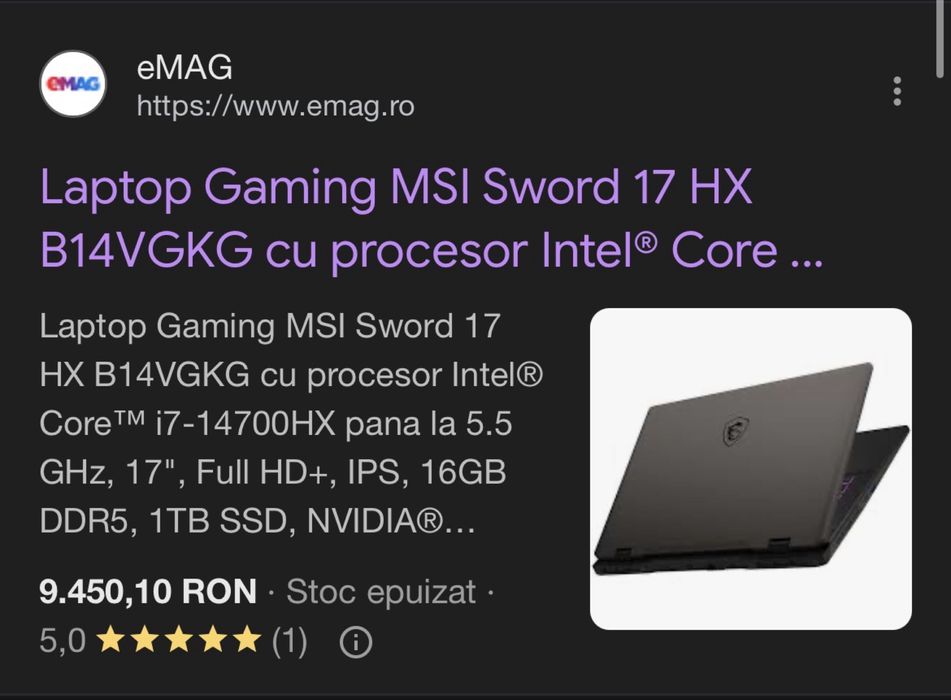 MSI Sword 17 RTX 4070 i7 14700hx 16gb Ram DDR5 1TB SSD