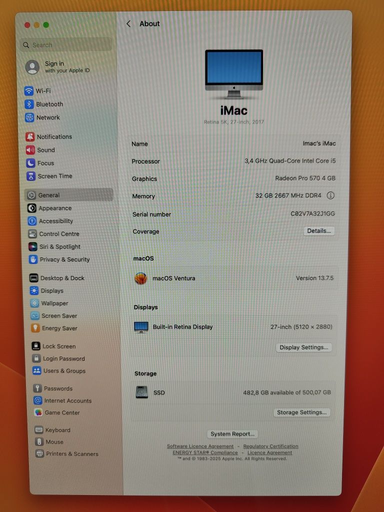 Apple iMac 27" Retina 5K mid-2017 i5 3.4GHz 32GB ram 500GB ssd 3TB hdd