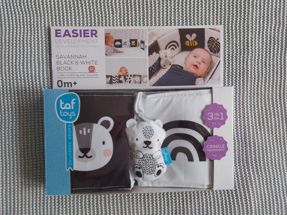 Образователна книжка, Черно-бяла, Taf Toys, Савана + 2 бр играчки baby