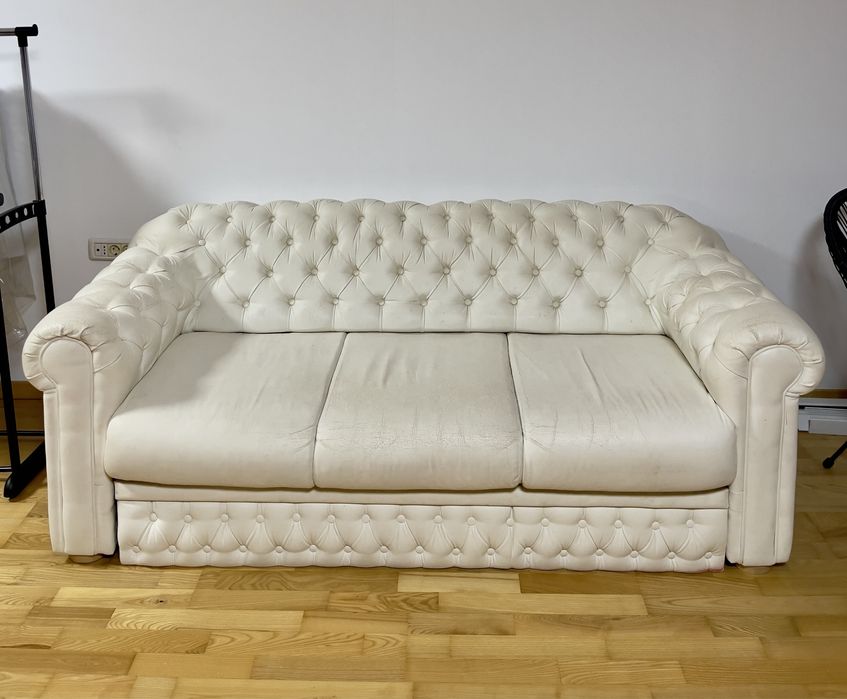 Canapea extensibila piele alba 205x205 cm