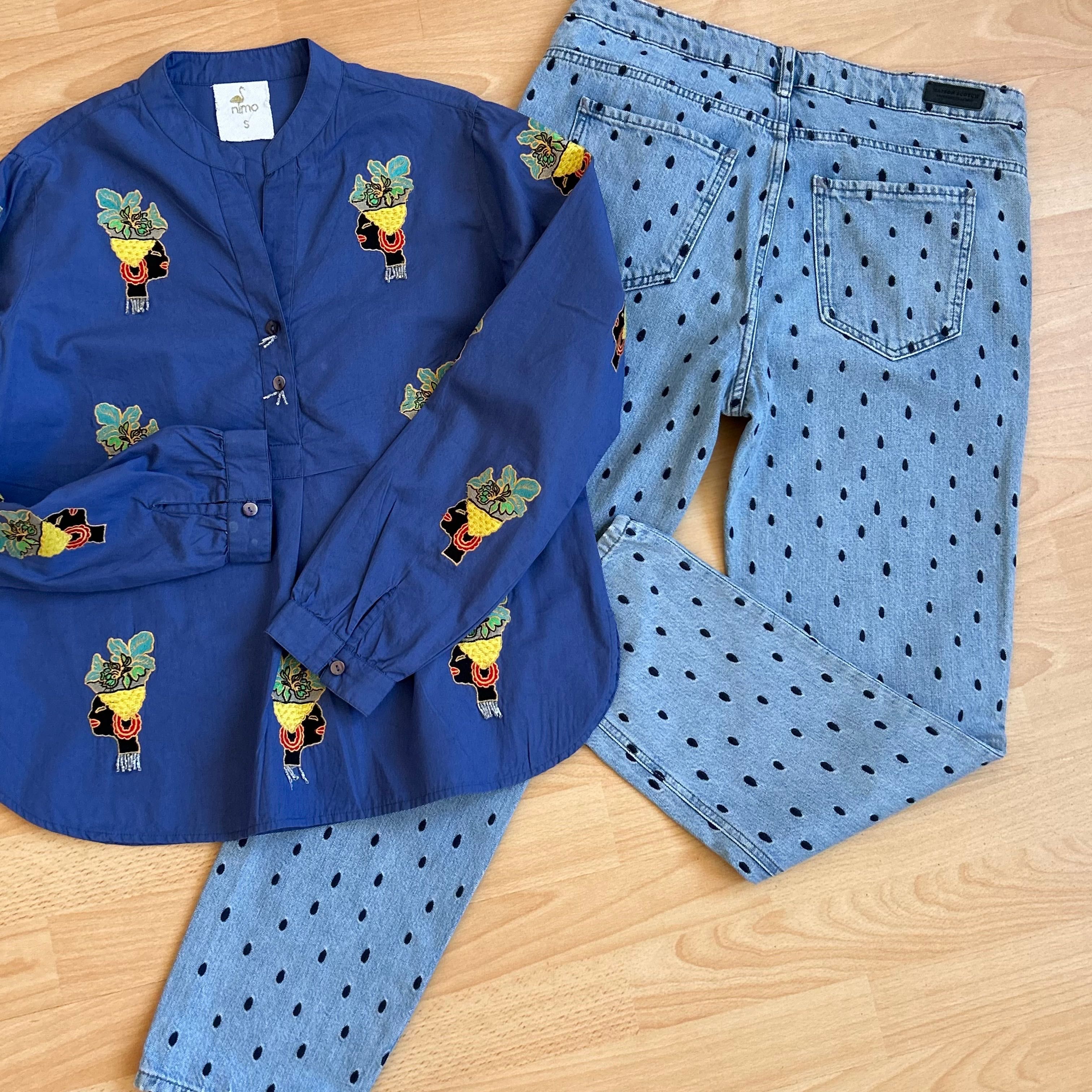 Maison scotch деним и цветна туника