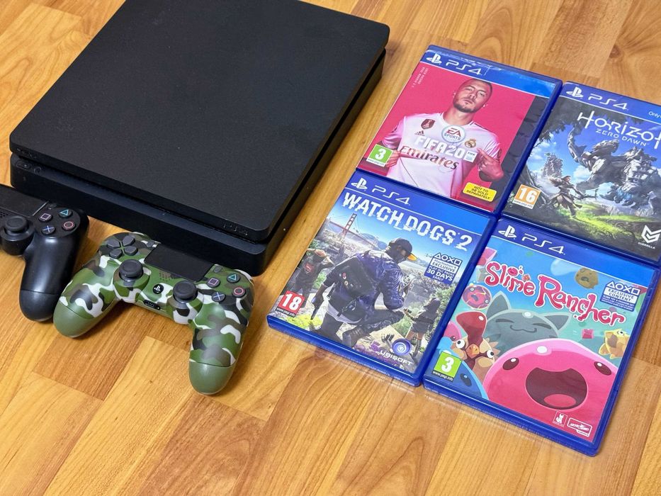[ PS4 > 1000GB PlayStation 4 Slim с 2 джойстика и 4 игри