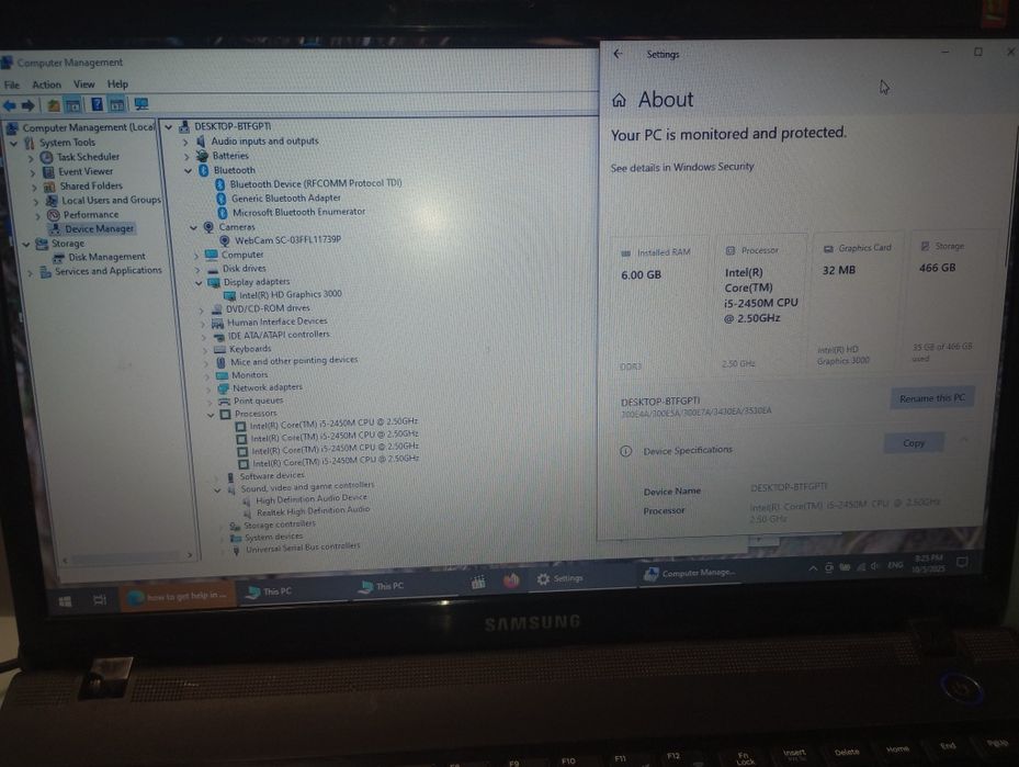 Samsung cu Intel i5, 500 GB,Bluetooth, baterie ok, tester auto, Office