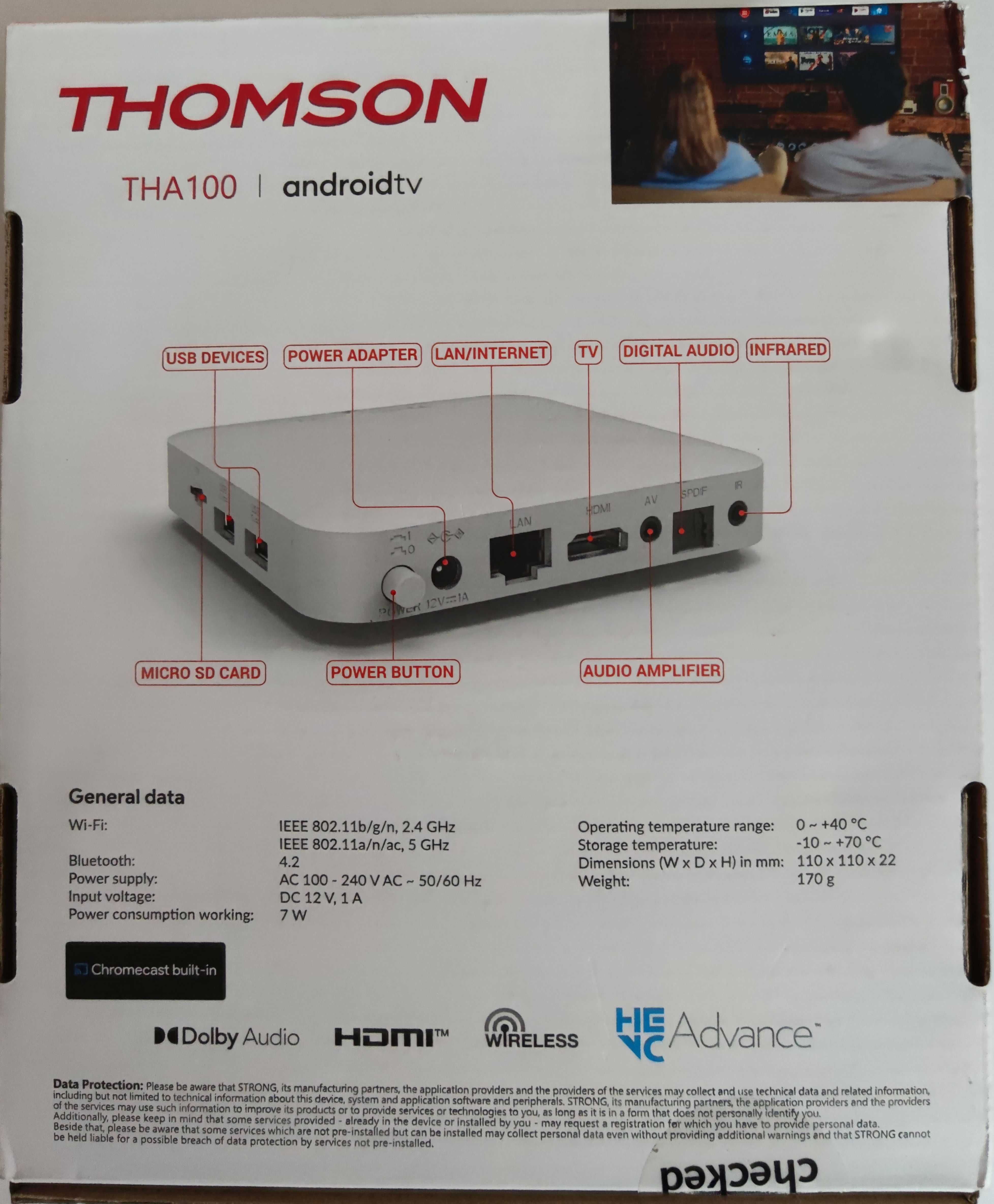 TV Box, медия плеър, Thomson THA100, Андроид ТВ/Android TV 12, Netflix