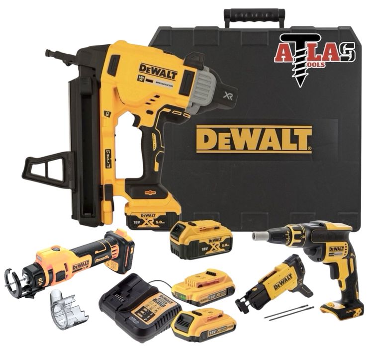 ПРОМО - DeWALT Комплект за гипсокартон - Такер , Винтоверт и Фреза 18V