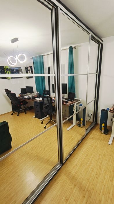 Dulap / Dressing cu uși glisante și oglinzi - 3,35 m - lemn maro