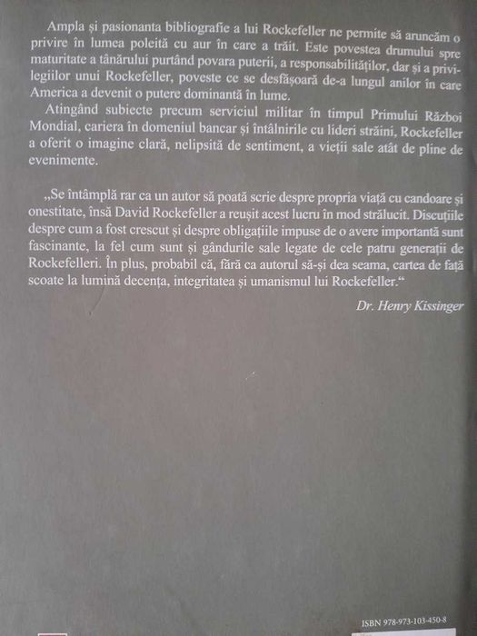 RARA, DAVID ROCKEFELLER - MEMORII (cartonate+supracoperta,698 pagini)