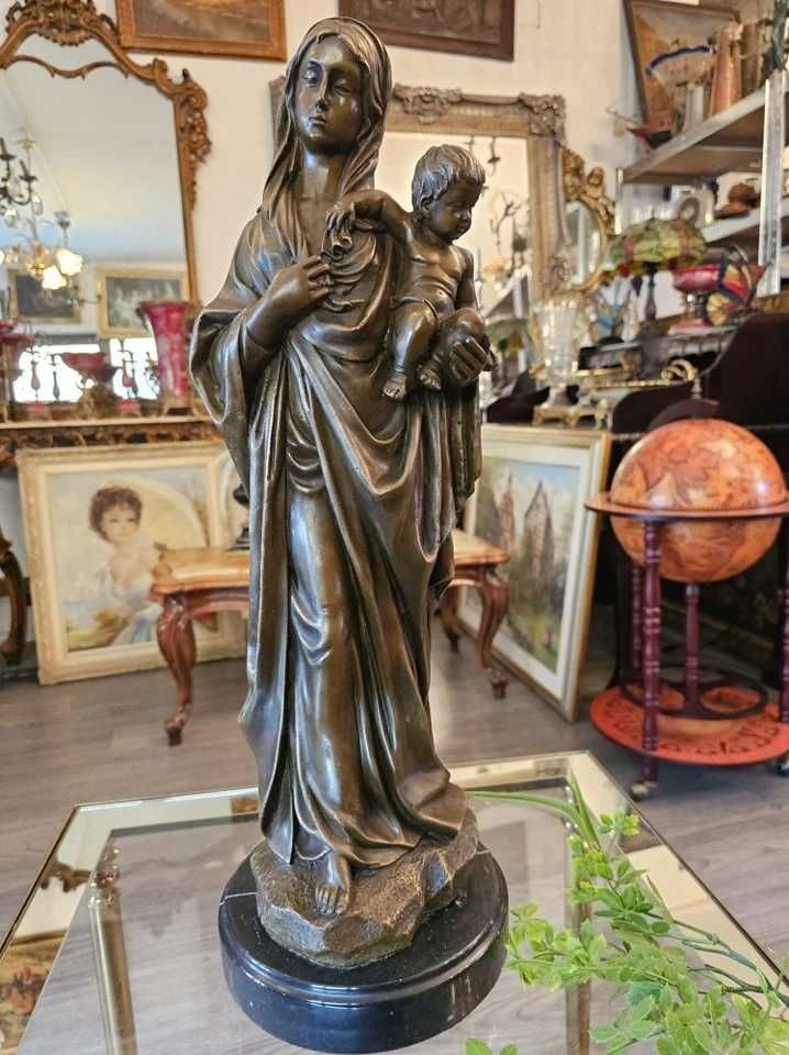 Statueta din bronz" Fecioara Maria cu pruncul Iisus"