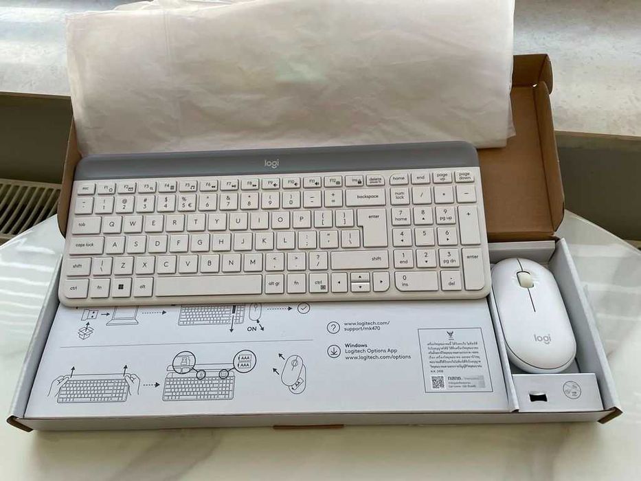Kit tastatura + mouse wireless Logitech MK470, Slim, Alb