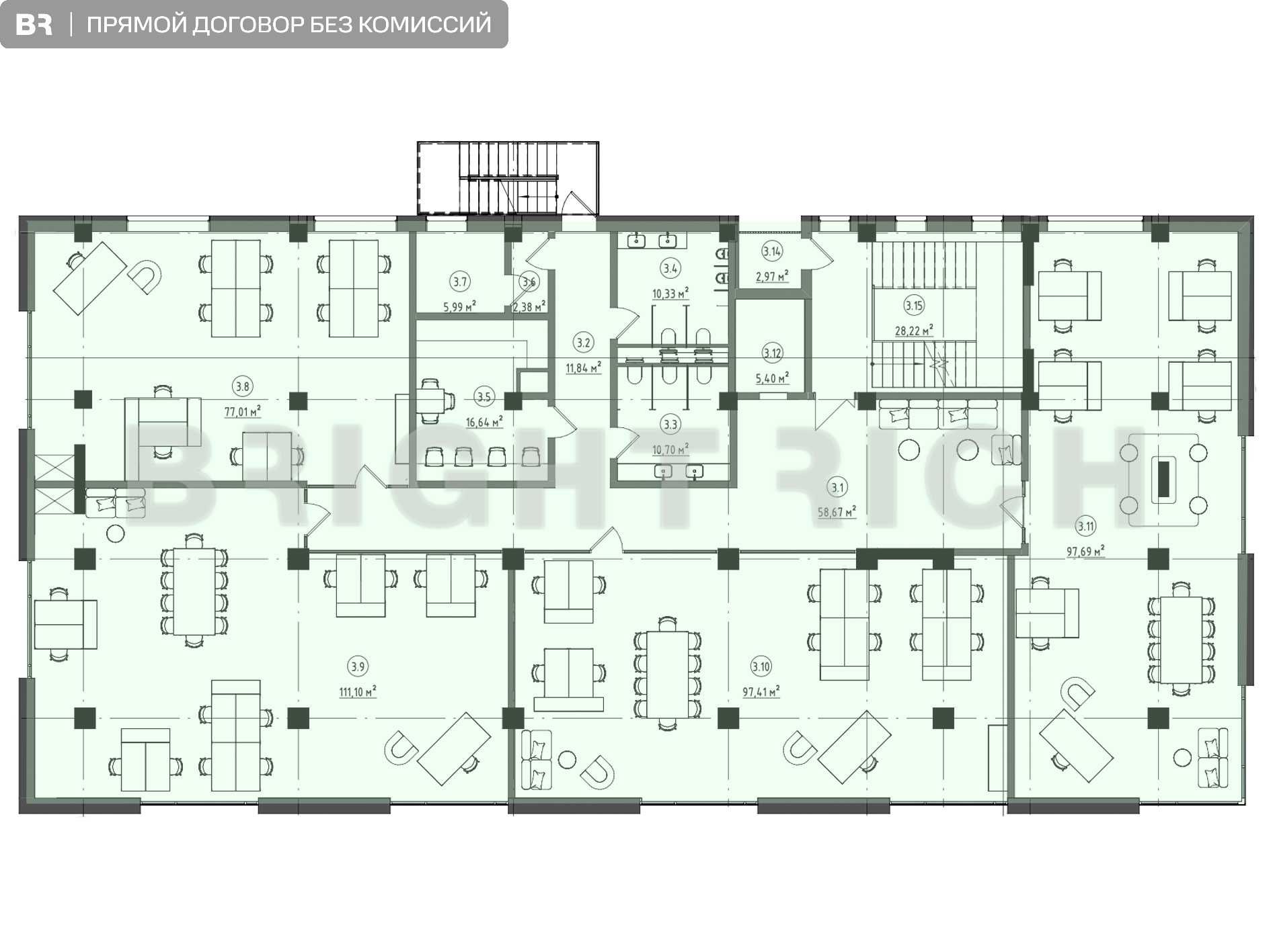 Продажа офиса 1069.8м², в новом бц Тетрис