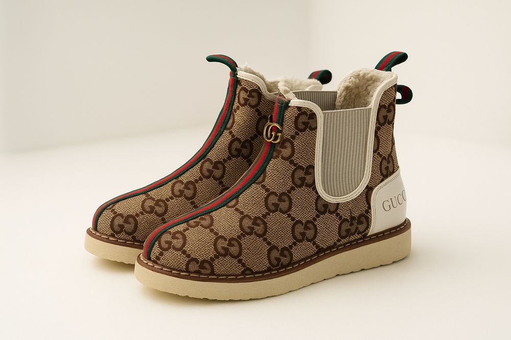 Ghete îmblănite pentru femei, model inspirat de designul Gucci, mărime