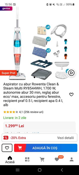 Aspirator cu abur Rowenta Clean&Steam Multi RY8544WH