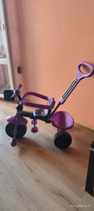 Детска триколка/велосипед с родителски контрол (лилава/цикламена)