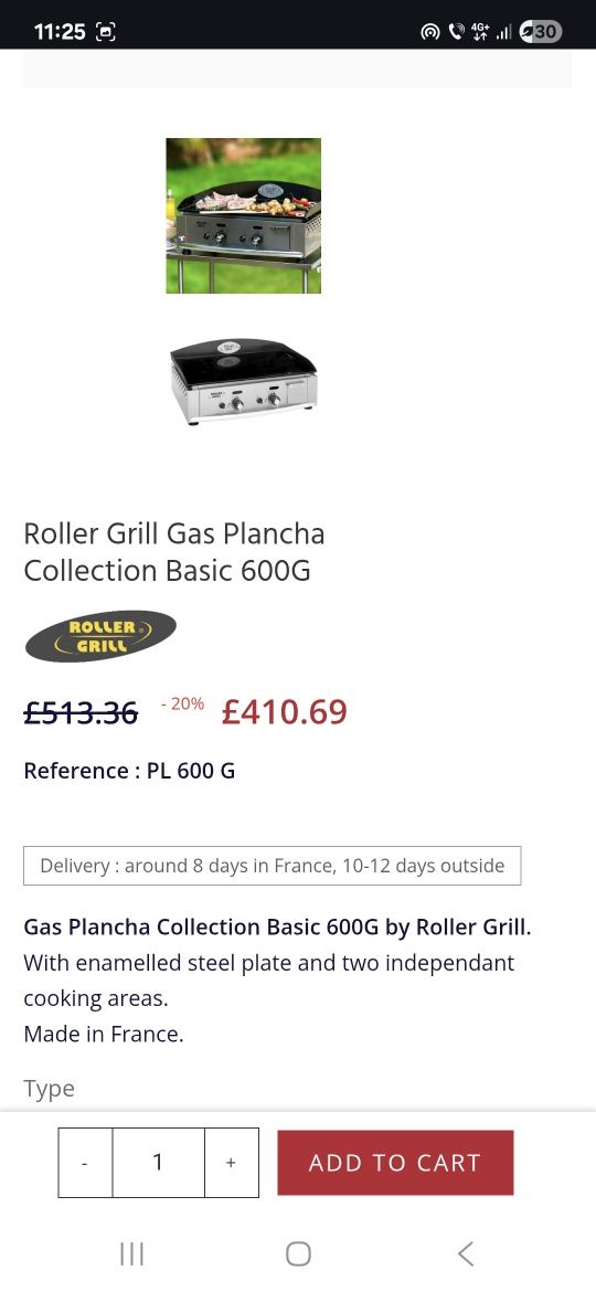 Grill gaz placa plancha inox emailat Roller Grill profesionala