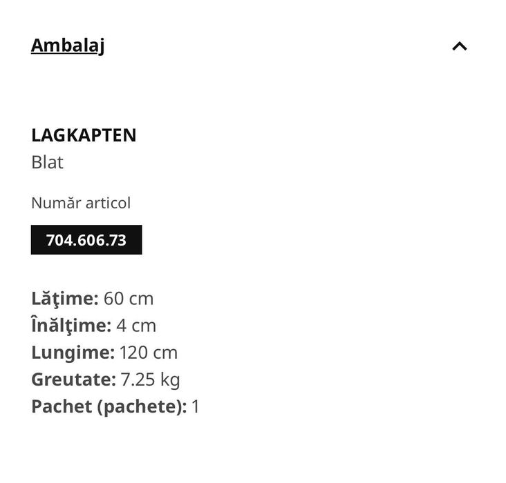 NOU! Blat IKEA 120x60 cm gri închis
