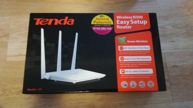 Router Wireless TENDA F3 N300, 300 Mbps Wi-Fi, WAN, LAN