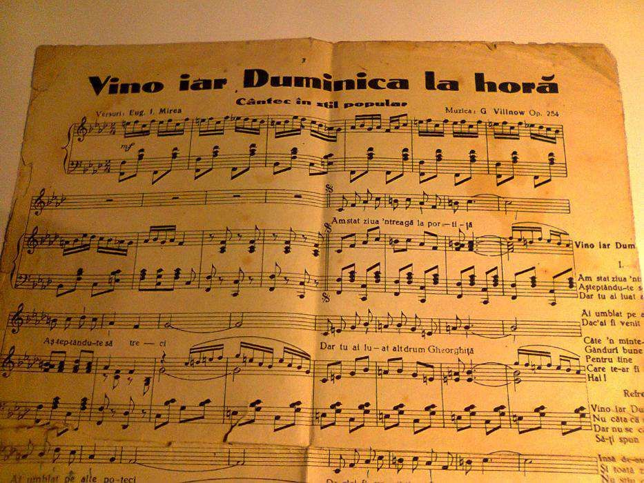 Partitura vintage - Vino iar duminica la hora - Ed. Mischonzniky 1938