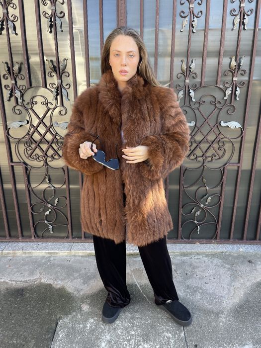 Haina din blana naturala de vulpe roscata