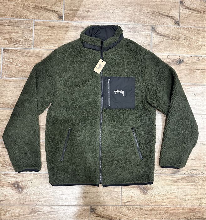 Stussy sherpa fleece jacket forest green шерпа яке