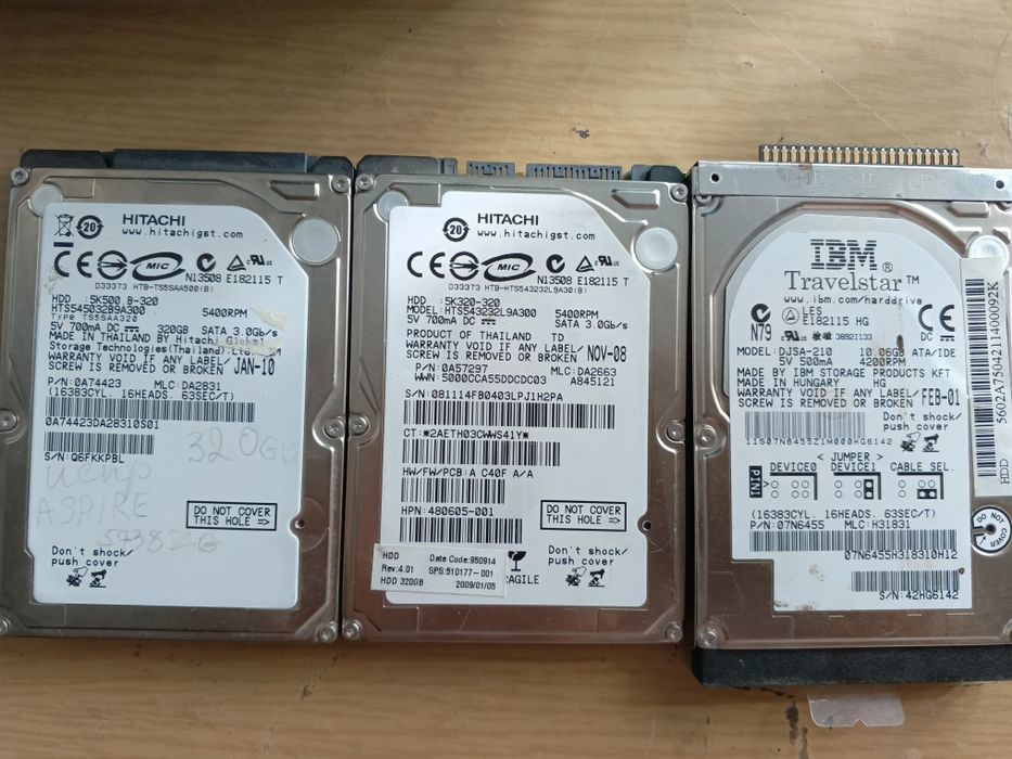Продаю 3 жёстких диска для ноутбука (Hitachi, IBM)