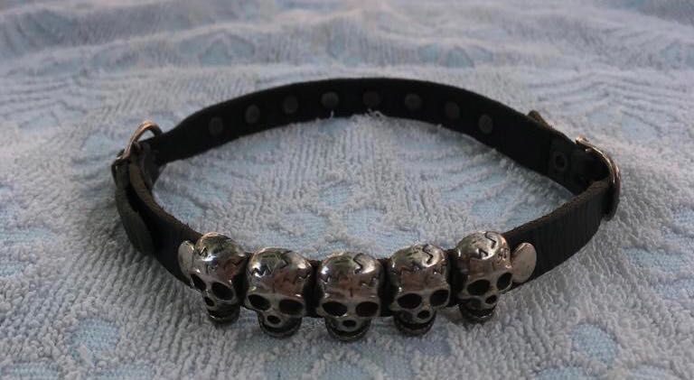 Colier choker din piele choker rock choker cap de mort craniu