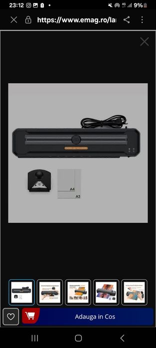 Laminator A3/A4, 10 folii, taietor integrat, negru, 220V