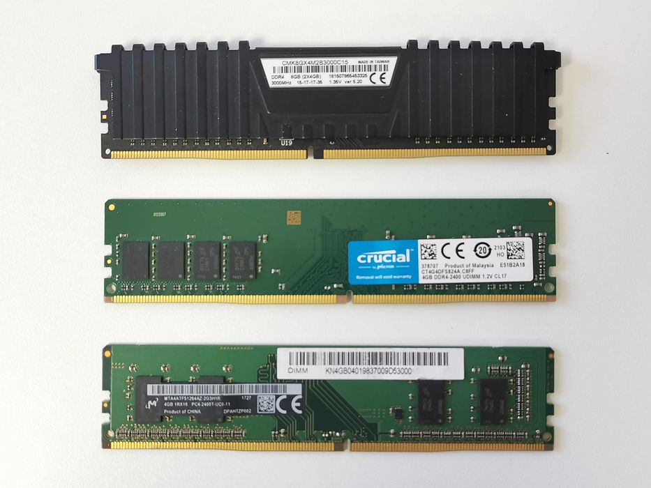 Corsair, Crucial и Micron DDR4 рам памети по 4GB всяка, 2400 и 3000MHz
