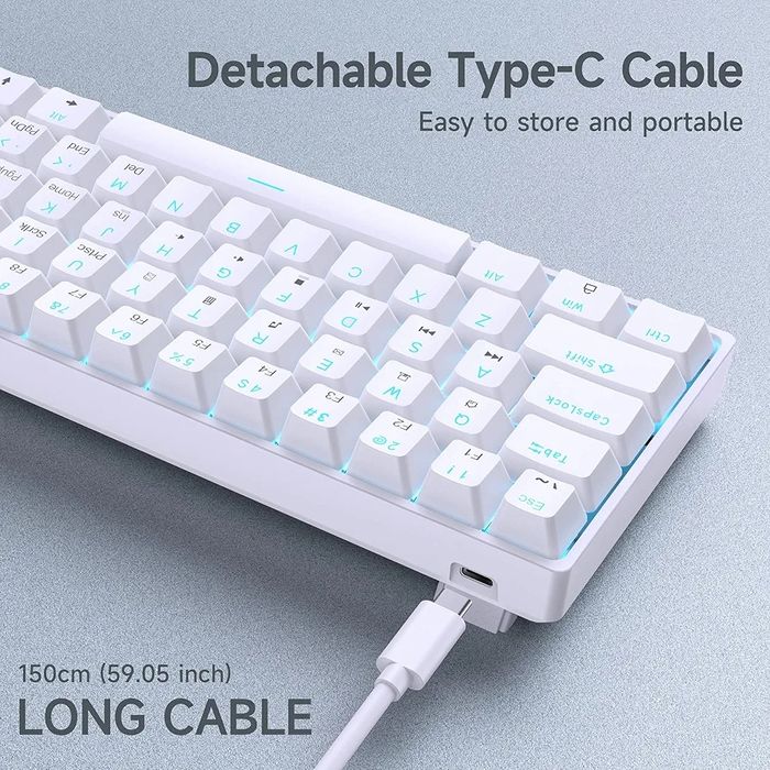 Tastatura gaming mecanica ultra compacta 60% iluminata, usb C la usb A
