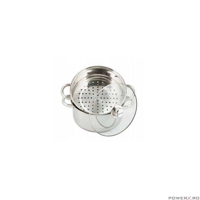 Oala pentru fiert la abur, din inox, cu capac, 5 litri, 24 cm,