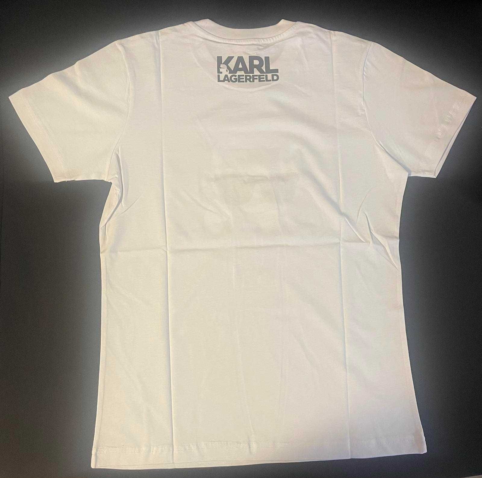 Мъжка нова Тениска с етикети Karl Lagerfeld в бяло.