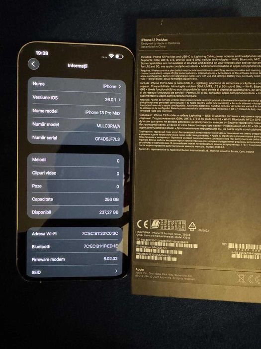 Urgent Iphone 13 Pro Max 256 gb , Alb, in cutie , totul original