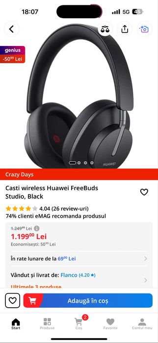 Casti wireless Huawei FreeBuds Studio, negru